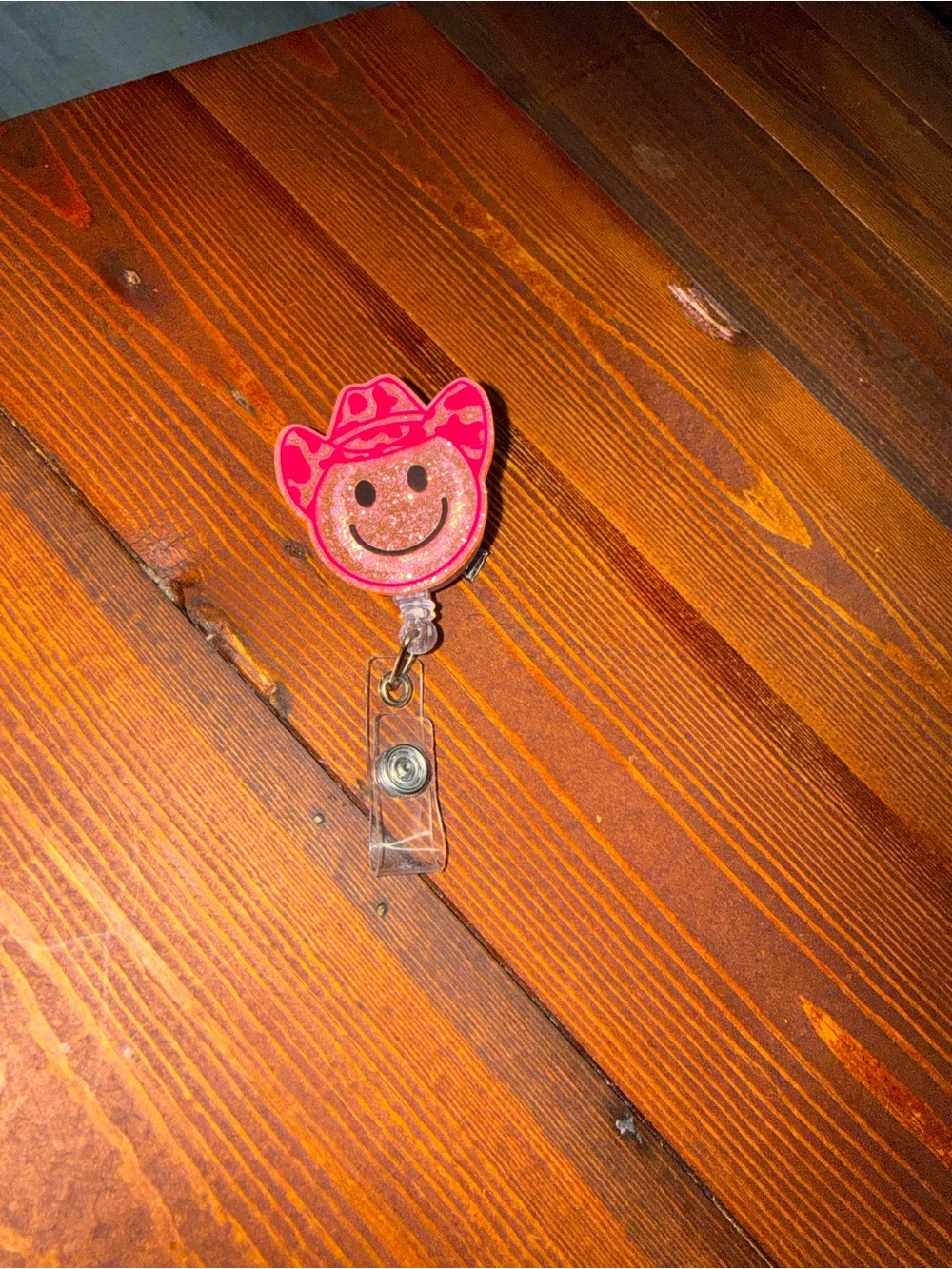 NWOT- Pink Glitter Western Smiley Cowboy Hat Badge Reel